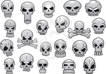 Human and evil skulls set for halloween holiday or tattoo design