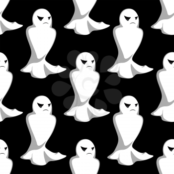 Terrifying Halloween night ghosts seamless pattern with furious faces on black background, for Halloween theme design