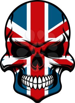 Skull tattoo with colorful pattern of Union Jack national flag of United Kingdom