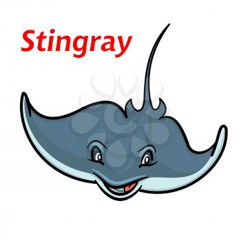 Swimming cartoon deepwater stingray fish character friendly smiling and waving curved elongated fins. Childish stylized marine animal for mascot or t-shirt print design usage