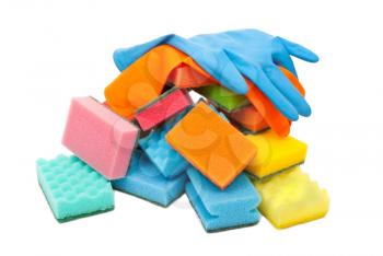 Royalty Free Photo of Rubber Gloves and Kitchen Sponges