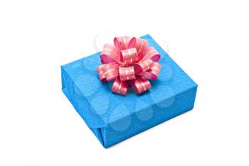 Blue gift box with red bow 