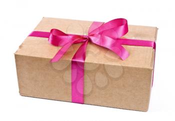 Cardboard box with red bow 