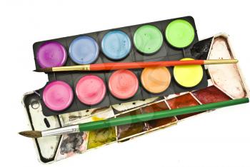 Royalty Free Photo of Watercolor Paint Sets With Brush