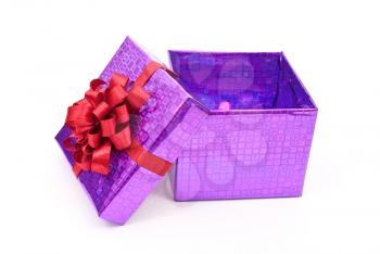 Open gift box with red bow