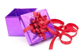 Open gift box with red bow 