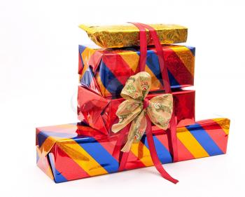 Stack of gift boxes with bow