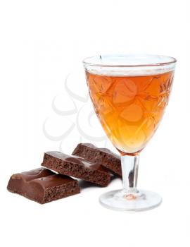 Glass of brandy with chocolate