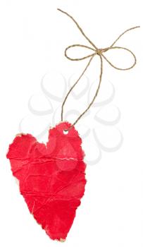 Red cardboard heart with rope and bow