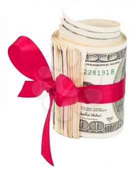 Roll of money with a red bow