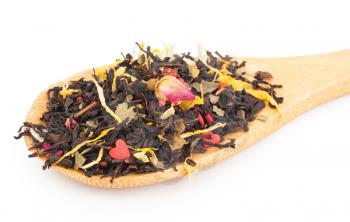 Black dry tea with fruits and petals