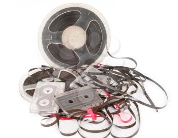 Vintage magnetic audio reel with cassettes