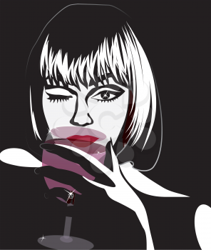 Luxury woman with a glass of wine and a diamond