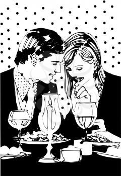 Royalty Free Clipart Image of a Couple Having a Romantic Dinner