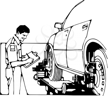 Royalty Free Clipart Image of a Man Mounting Tires