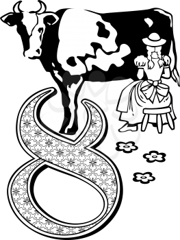 Royalty Free Clipart Image of One of Eight Maids Milking
