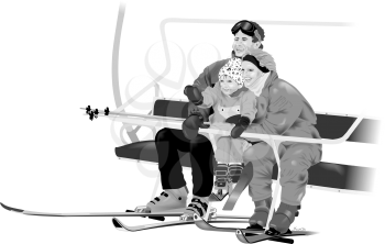 Royalty Free Clipart Image of People in a Ski lift