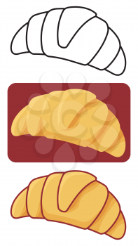 Royalty Free Clipart Image of Three Versions of a Croissant