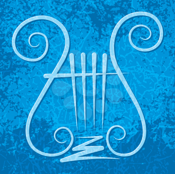 Royalty Free Clipart Image of a Lyre on a Grunge Blue Background