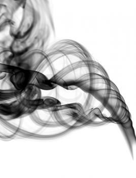 Abstract black smoke swirl over the white background