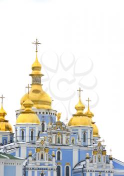 Beautiful Orthodox cathedral in Kyiv, Ukraine. Isolated over white