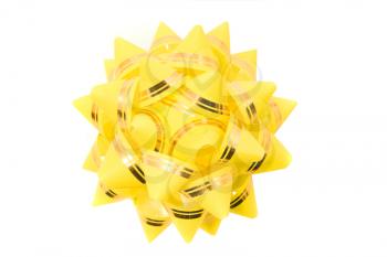 Beautiful yellow holiday ribbon isolated on white