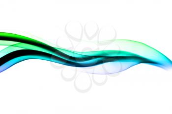 Blue and green Abstract fume waves over white background