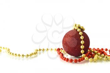 Christmas greetings - single red ball and beads over white
