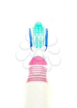 Healthy teeth - modern toothbrush on white (focus on bristle)