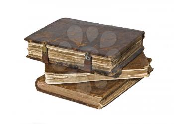History - Three Old frayed books isolated over white background