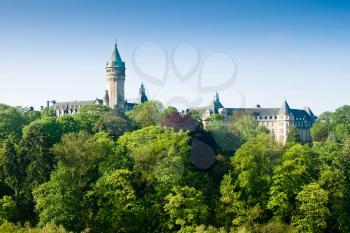 Luxembourg castle and green trees in spring