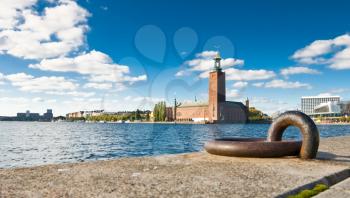 Stockholm quayside and city hall in summer