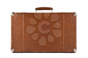 Traveling - old-fashioned suitcase isolated over white
