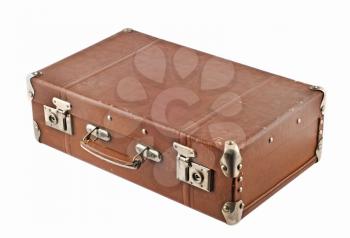 Traveling - old-fashioned case (trunk, suitcase) isolated over white