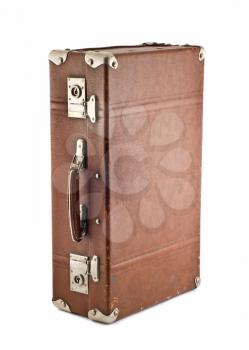 Adventures and travel - old-fashioned scratched trunk (case) isolated over white