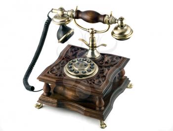 Antique telephone with modern buttons isolated