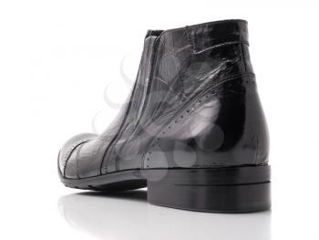 Black leather mens boot over white background