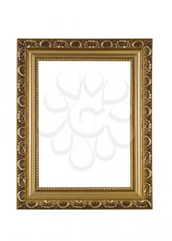 Empty golden frame for picture or portrait isolated