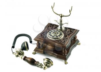 Old-fashioned telephone with picked up handset