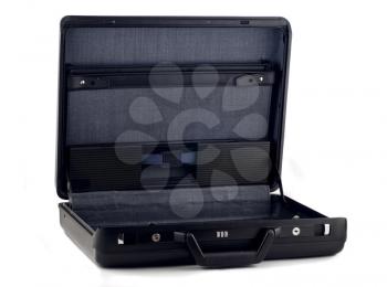 Opened black briefcase for documents over white backgeound