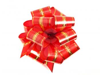 Red stripy holiday ribbon for presents and gifts over white