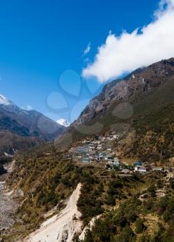 Himalayas Landscape: highland village and mountains. Travel to Nepal