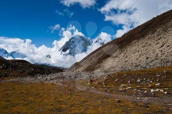 Himalayas landscape in autumn: hill and mountain peaks. Pictured in Nepal
