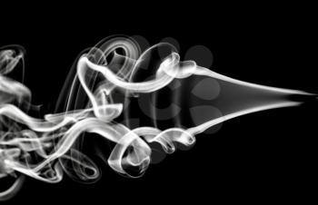 Abstract white pattern: smoke swirls and curves on black