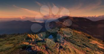 Sunset in Carpathian Mountains. Landscapes and nature