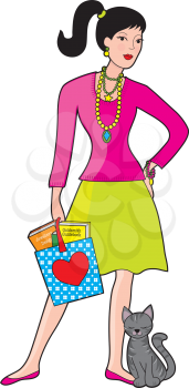 Royalty Free Clipart Image of a Woman With a Cat