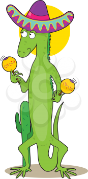 Royalty Free Clipart Image of an Iguana in a Sombrero Representing the Letter I