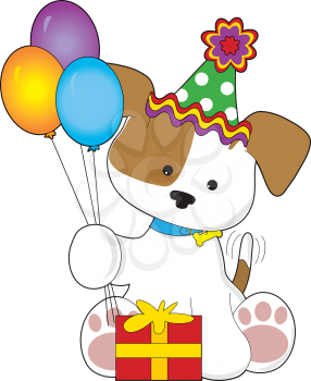 Royalty Free Clipart Image of a Puppy With Balloons
