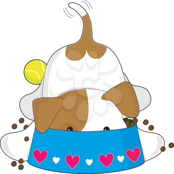 Royalty Free Clipart Image of Puppy Eating Its Food