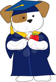 Royalty Free Clipart Image of a Graduating Puppy